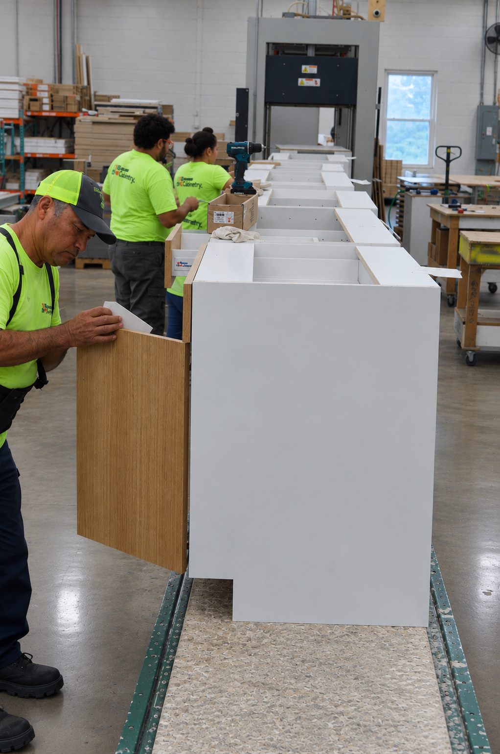 Fitting a wood-grain finished end panel to a cabinet