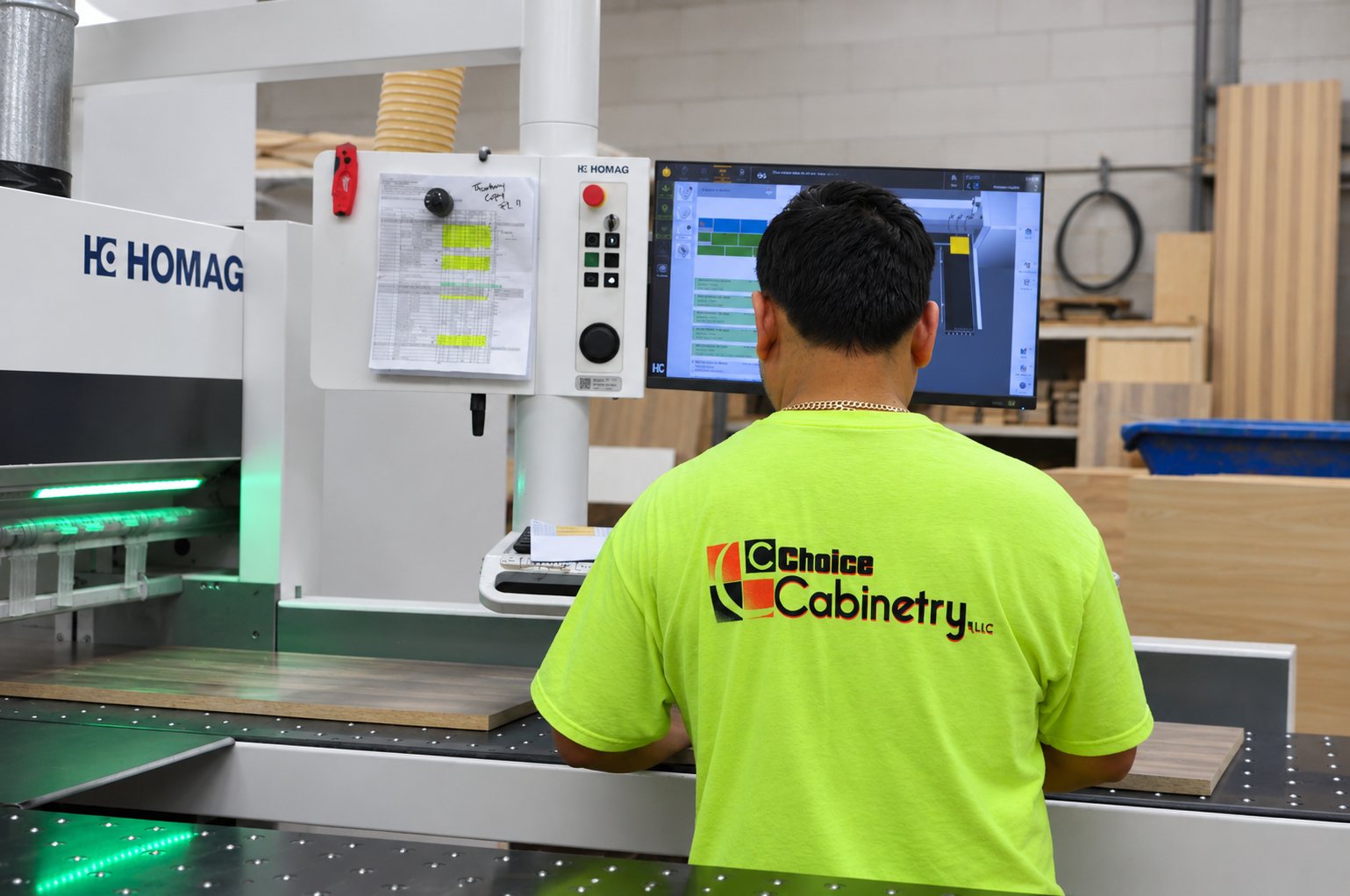 A Choice operator programming the HOMAG CNC line