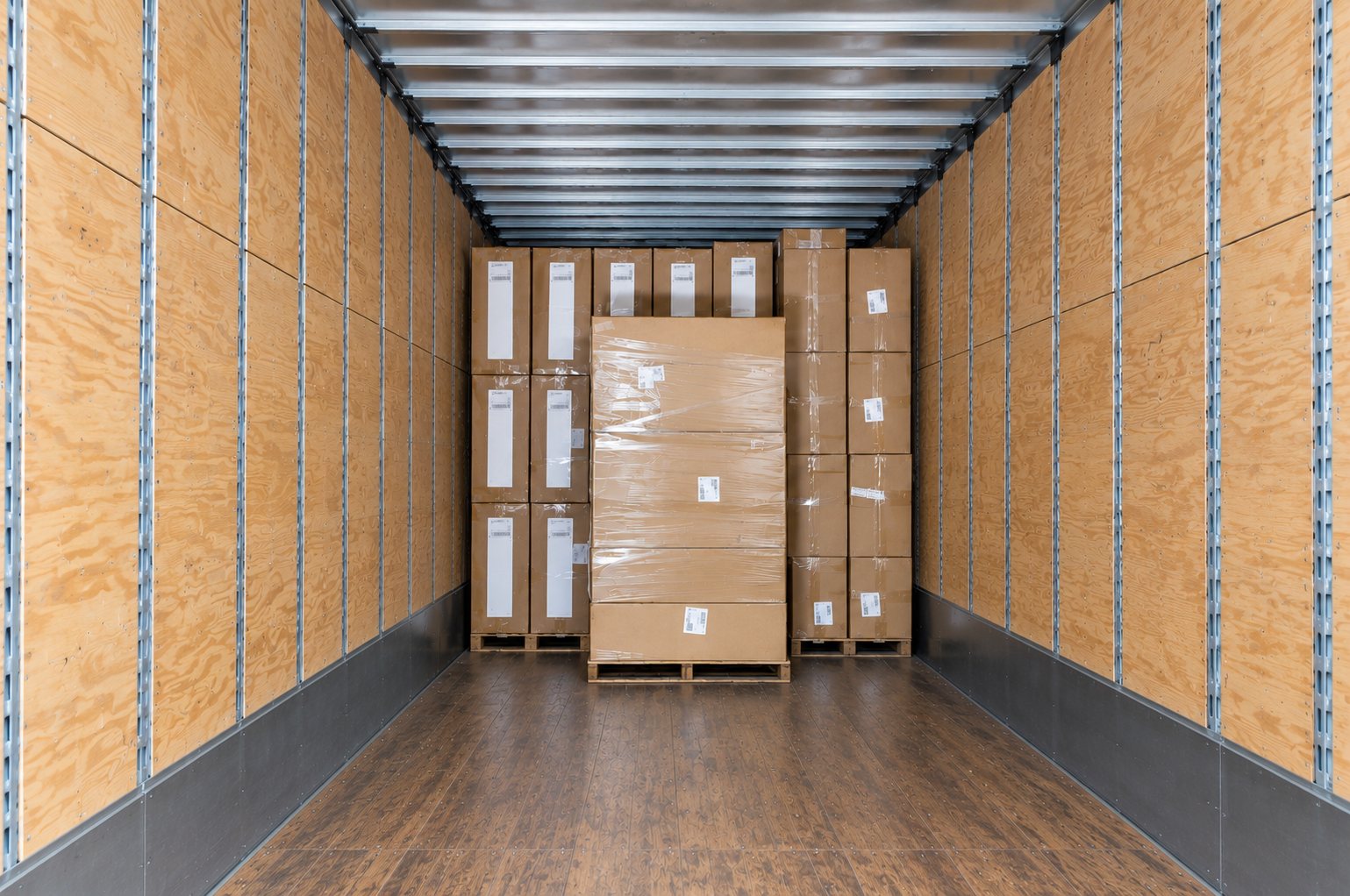 Boxed cabinet orders loaded inside a Choice truck